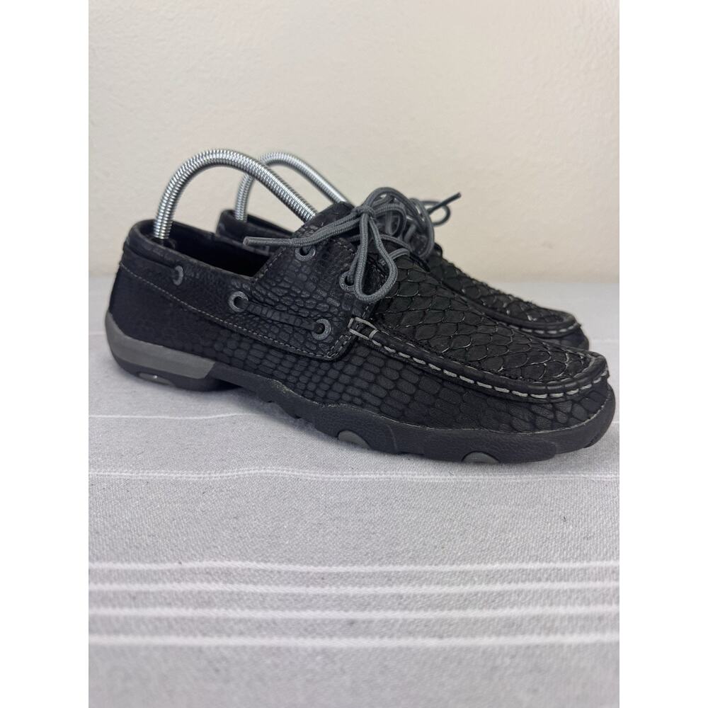 Twisted X Boat Shoe Driving Moccasin Casual Leather Loafer Black Fish Gray 8 M